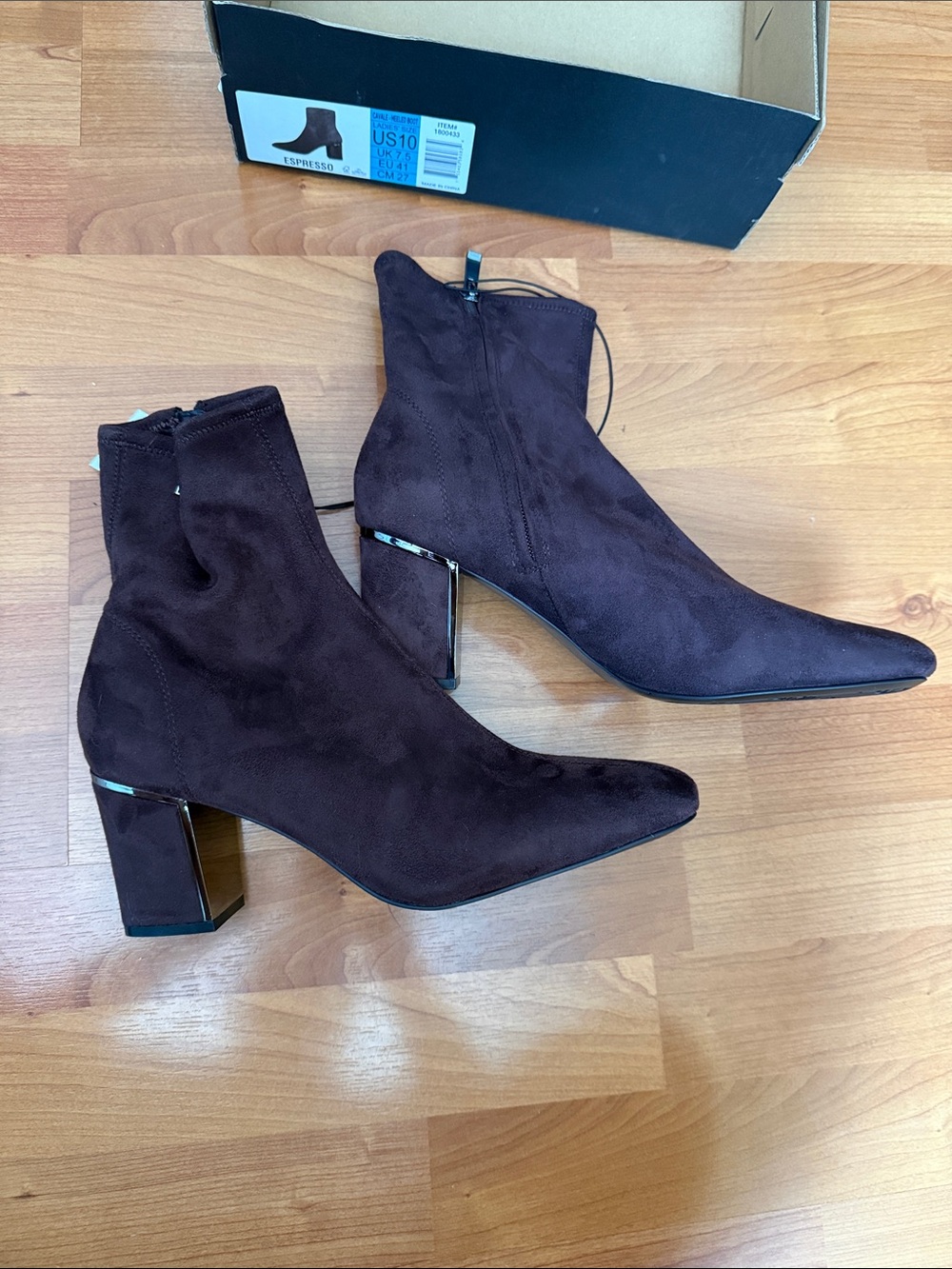 DKNY Dark Brown Suede Ankle Boots with Block Heel - Picture 1 of 6